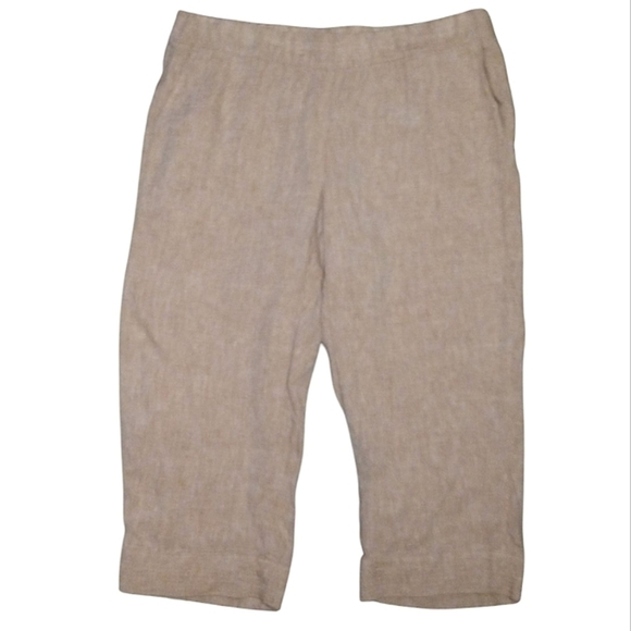 J. Jill Pure Jill 100% Linen Brown Cropped Leg Elastic Waist Pull Pants Large P - Picture 1 of 8